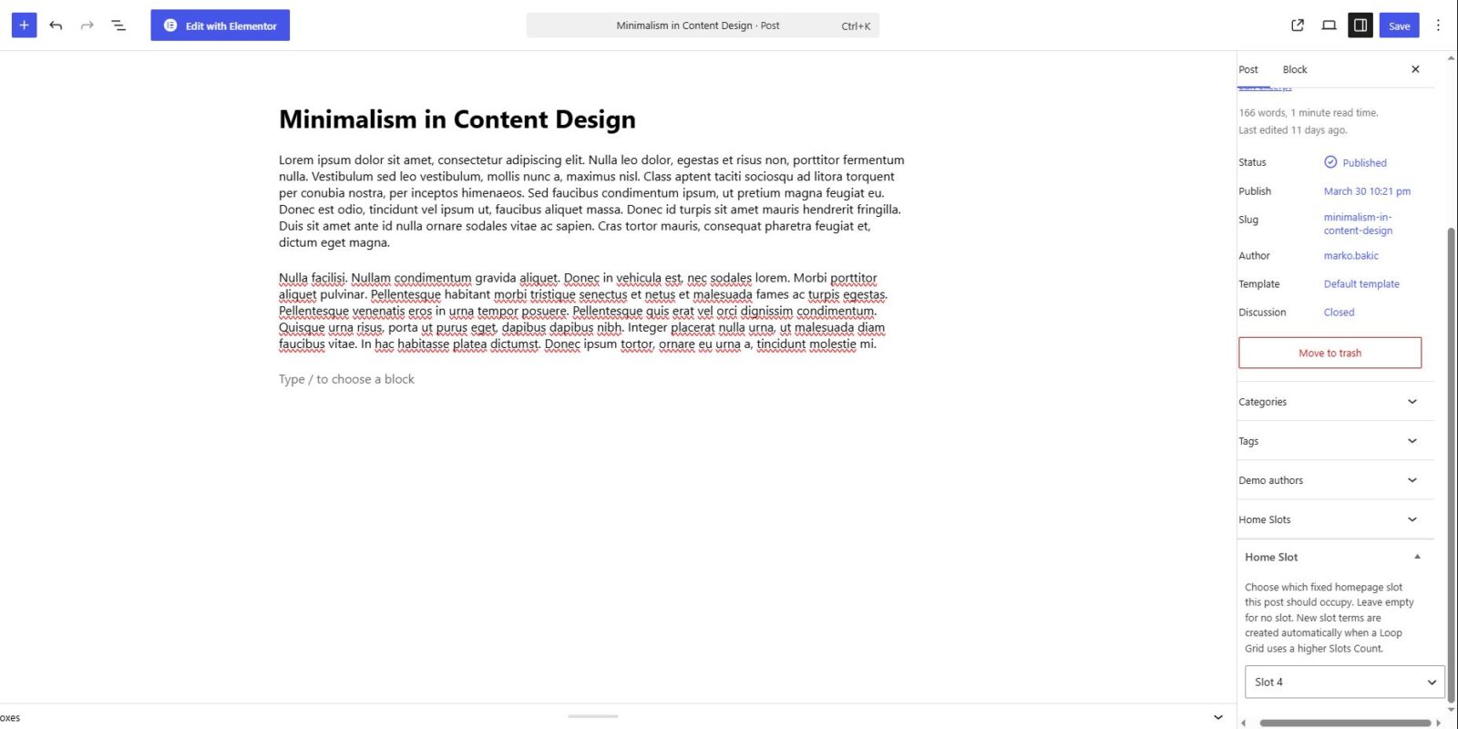 Posts can be assigned to fixed slot positions directly from the post editor sidebar