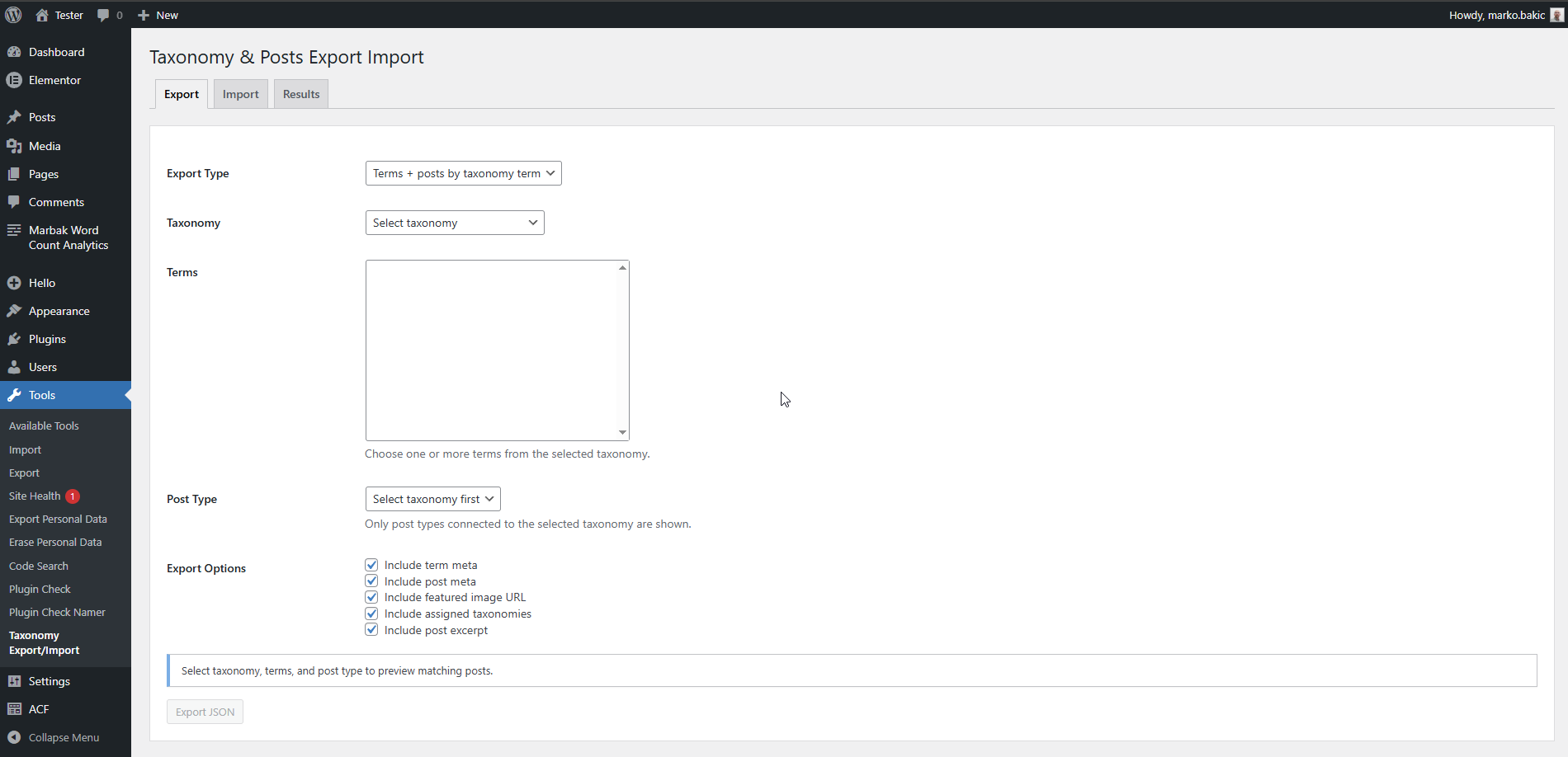 Select the taxonomy and terms you want to migrate
