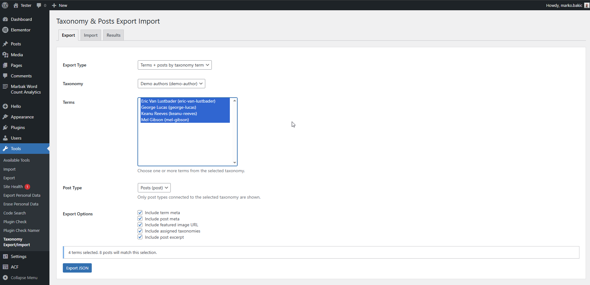 Preview matching content before generating the export file